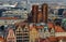 Wroclaw, Poland - 01.12.2019: Bird Eye View to Penitents Bridge between two towers of Mary Magdalene church. Wroclaw, Poland