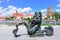 WROCLAW, POLAND - JUNE, 2017: The symbol of Wroclaw. A small gnome sculpture in the background of the panorama of Wroclaw.