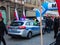 Wroclaw, Poland - November 11 2019: Police cars parked near finish line of Wroclaw Independence Run WrocÅ‚awski Bieg NiepodlegÅ‚o