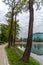 WrocÅ‚aw hotel Park Plaza on the Oder River with swans swimming