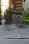 Wrought iron chairs in the courtyard in front of the restaurant