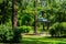 Wrought iron gazebo in park at summer