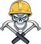 Wskull with safety helmet and crossed hammers
