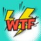 WTF. Colorful speech bubble with lightning. Comic alphabet. Halftone background