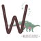 Wuerhosaurus.Letter V with reptile name.Hand drawn cute  dinosaur.Educational prehistoric illustration.Dino alphabet.