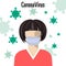 Wuhan Novel coronavirus 2019-nCoV, woman in medical mask with bacteria flying around her in the air