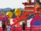 During the Wuhan pneumonia epidemic in China, tourists are admiring the lanterns in Huizhou West Lake