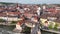 Wurzburg Historical Center Aerial Drone Footage. Old Main Bridge, Wurzburg Cathedral, Marktplatz and walking People