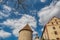 Wurzburg town, Germany. Fortress Marienberg, details. Beautiful sky with clouds