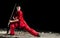 Wushoo man in red practice martial art