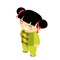 Wushu traditional kid wear costume chinese kungfu girl isometric child character icon flat design vector illustration