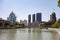 Wusong Suzhou River in Shanghai, China with a Post Office Building on a bank and a road bridge