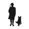 WW2 soldier black silhouette. Germanic warrior with shepherd dog. Isolated prison nazi guard. War camp scene