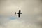 Ww2 spitfire flying over vintage aircraft