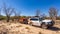 Wyndham, WA, Australia - Aug 31, 2014: A Toyota Landcruiser and Camprite offroad camper trailer park next to a boab tree on the