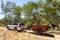 Wyndham, WA, Australia - Aug 31, 2014: A Toyota Landcruiser and Camprite offroad camper trailer park next to river gyms along side