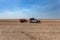 Wyndham, WA, Australia - Aug 31, 2014: A Toyota Landcruiser and Camprite offroad camper trailer park on the salt marshes adjacent