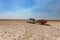 Wyndham, WA, Australia - Aug 31, 2014: A Toyota Landcruiser and Camprite offroad camper trailer park on the salt marshes adjacent