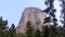 Wyoming, Devils Tower  A zoom in on Devils Tower with several trees all around