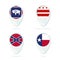 Wyoming, District of Columbia, Confederate, Texas flag location map pin icon