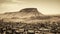 Wyoming Mining Town: A Detailed Sepia Tone Cityscape