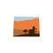 Wyoming State Shape with Farm at Sunset w Windmill, Barn, and a