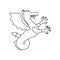 Wyvern Heraldic animal linear style. Sea Dragon with fishtail. F