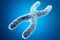 X Chromosome on blue background with focus effect, scientific concept. 3d illustration