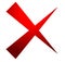 X letter, x shape. Cross with red colors as delete, remove, fail
