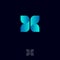 X logo consist of blue ribbons. X origami monogram like butterfly. Network, Web Icon.