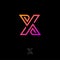 X logo. X letter monogram consist of interlaced, crossed elements. Flat linear style emblem.