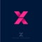 X logo. Origami letter. Pink arrows as ribbon, isolated on a dark background.
