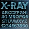 X-ray Font Vector. Transparent Roentgen Alphabet. Radiology 3D Scan. Abc. Blue Bone. Medical Typography. Capitals