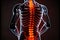 X-ray of a person\\\'s spine with the spine area illuminated.