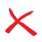 X red mark. Cross sign graphic symbol. Crossed brush strokes.