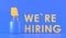 We're hiring banner with empty office chair standing on high podium. Realistic poster about job vacancy, hire staff