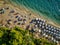 (4K) Diagonal Drone shot of Makris Gialos beach, Kefalonia, Cephalonia, Greece