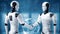 XAI 3D rendering hominoid robot handshake to collaborate future technology
