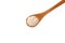 Xanthan Gum Powder in wooden spoon on white background, close-up. Food additive E415. Binding agent, Gluten free ingredient.