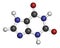 Xanthine purine base molecule. 3D rendering. Atoms are represented as spheres with conventional color coding: hydrogen white,.