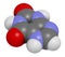 Xanthine purine base molecule. 3D rendering. Atoms are represented as spheres with conventional color coding: hydrogen white,.