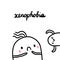 Xenophobia hand drawn illustration with cute marshmallow and stranger