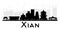 Xian City skyline black and white silhouette.