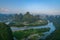 Xianggong Hill viewpoint panorama of Yangshuo landscape