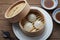 xiaolongbao Chinese steamed bun mantou dumpling on wooden table