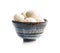 Xiaolongbao, traditional steamed dumplings in bowl. Xiao Long Bao buns isolated on white background