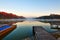 Xiaoqing lake sunrise and boat