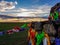 Xilinhot - Heap of stones Aobao build on a vast pasture in Xilinhot in Inner Mongolia. The heap has colorful prayer flags