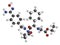 Ximelagatran anticoagulant drug molecule (direct thrombin inhibitor). 3D rendering. Atoms are represented as spheres with