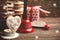 Xmas bell, candle, firs, toys, red gifts